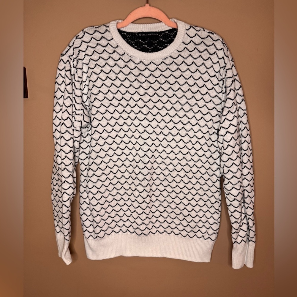 Kiel James Patrick Scallop Knit Sweater M Cotton Nautical Blue White